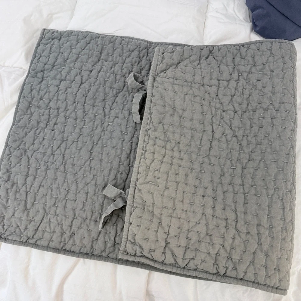 Pottery Barn Pick-Stitch Handcrafted Cotton Linen Quilted Sham